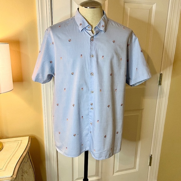 EUC Men's Ted Baker London Aloha Button Down Short Sleeve Shirt Size 7 Fits XL - Picture 1 of 4